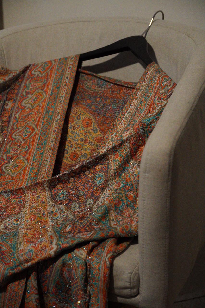 Manis Orange/Green Cashmere Abaya
