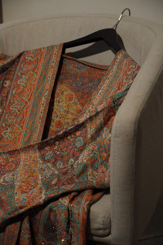 Manis Orange/Green Cashmere Abaya